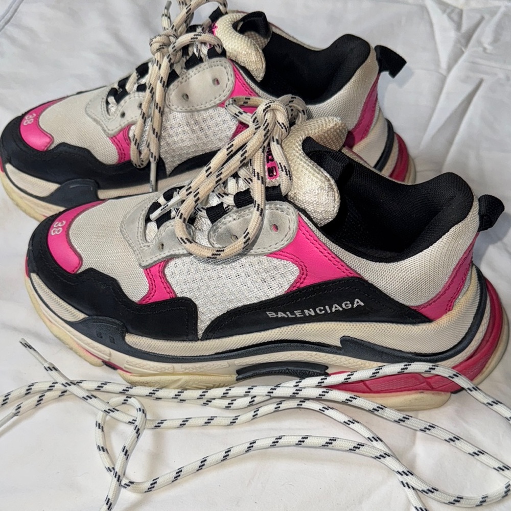 Balenciaga Pink and Black Triple S Sneakers